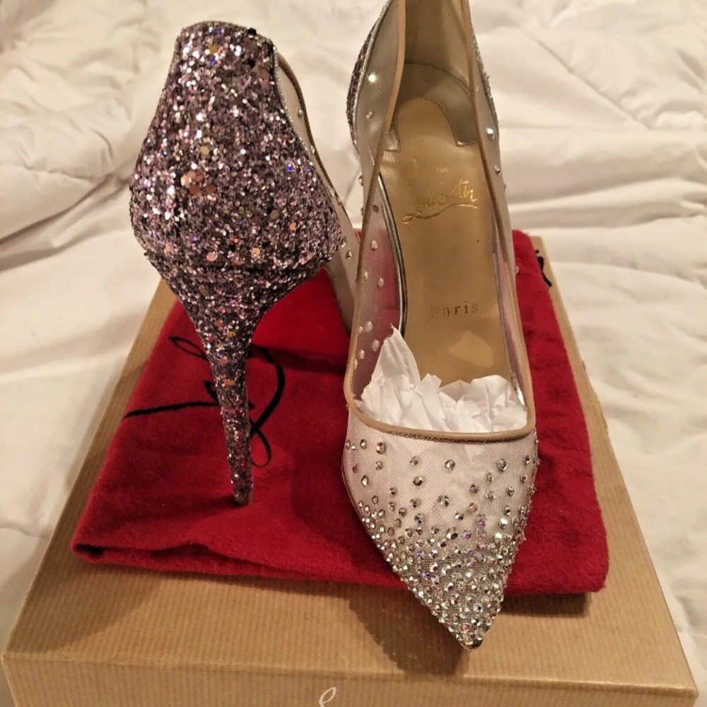 *SOLD* Christian Louboutin Pigalle Follies Ronsard Glitter Mesh Strass-38